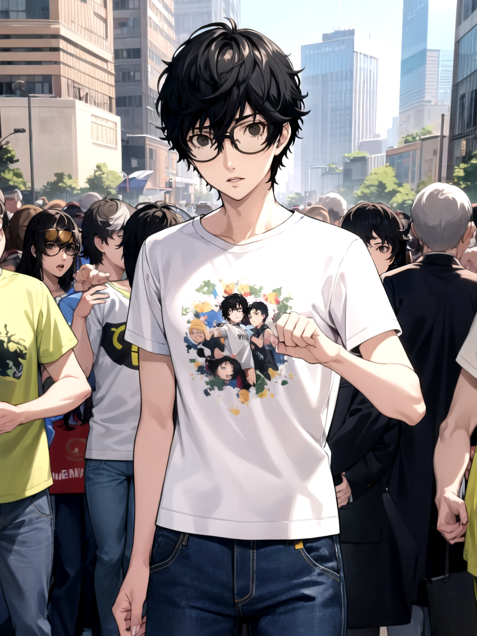 390136558-masterpiece, best quality, 1boy, solo, male focus, dsren, black hair, short hair, black eyes, glasses, t-shirt, print shirt, jea.png